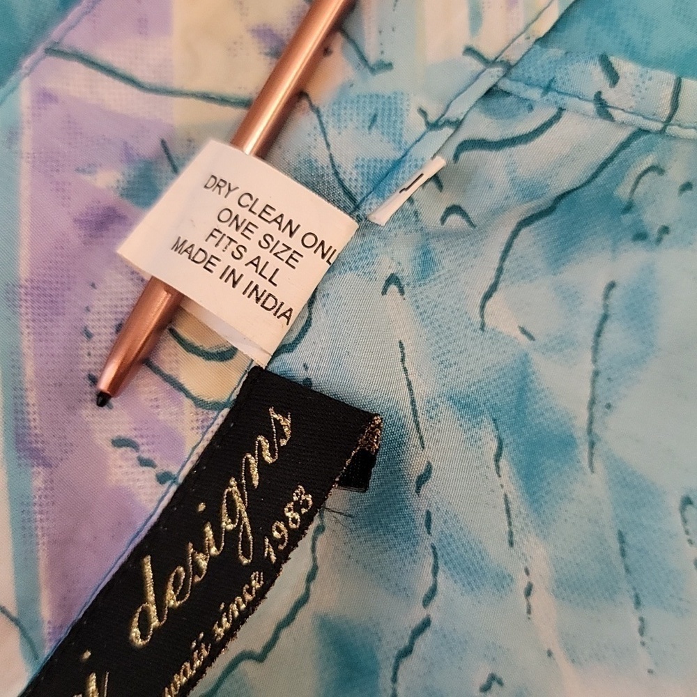 Jovani Designs Hawaiian Aqua Floral Silk Blend Wrap Maxi Skirt - Size Large O/S - Picture 8 of 8